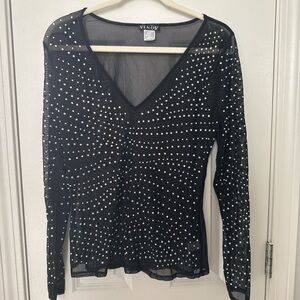 VENUS Black Sheer Studded Top